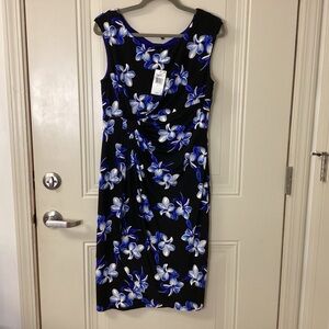 NWT Connected Apparel Black Dress with Blue Floral Design SZ 12 $94